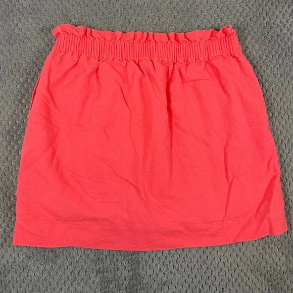 J. Crew Women's Skirt 12 Pink Linen Blend Mini Smocked Pockets Preppy Vacation - Picture 4 of 8
